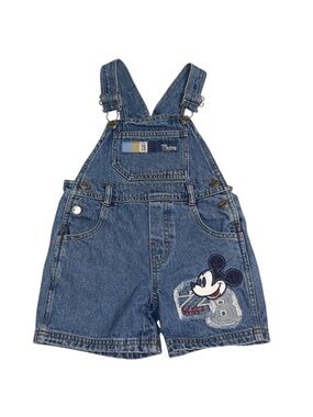 Vintage Baby Mickey Denim Jean Embroidered Overalls Shorts Size 24M Disney 28